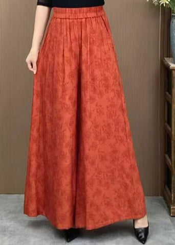 Casual Orange Pockets Jacquard Cotton Wide Leg Pants Summer BV079 MZF-LPTS240702