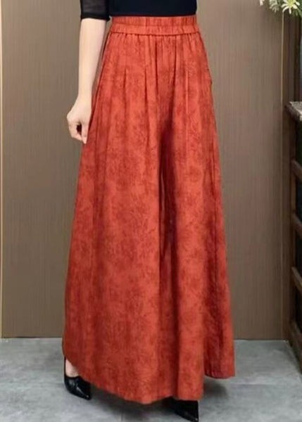 Casual Orange Pockets Jacquard Cotton Wide Leg Pants Summer BV079 MZF-LPTS240702