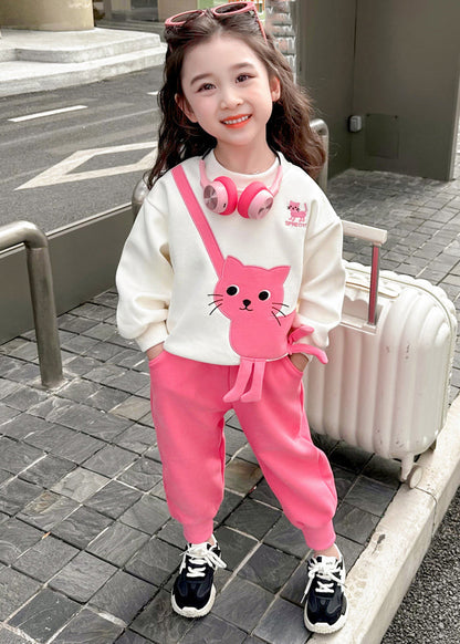 Casual Pink Animal Girls Sweatshirt And Pants Two Piece Set Clothing Spring TR035 ABC