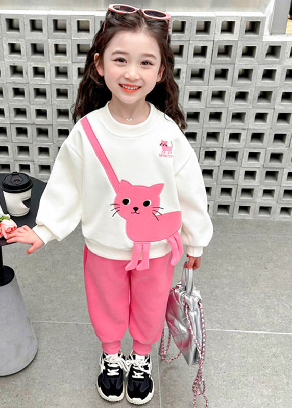 Casual Pink Animal Girls Sweatshirt And Pants Two Piece Set Clothing Spring TR035 ABC