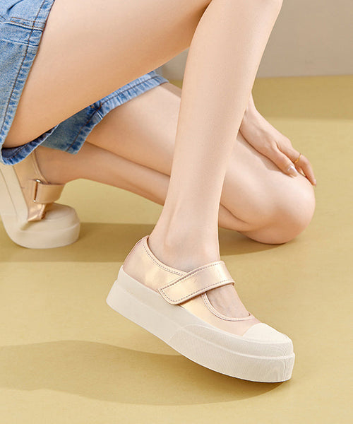 Casual Pink Buckle Strap Splicing Platform Flat Feet Shoes YC031 ABC