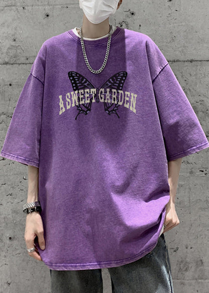 Half T Butterfly Casual Men Cotton Print Shirt Pink Oversized FashionChic