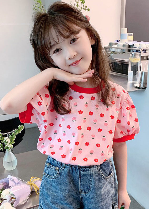 Casual Pink O Neck Print Cotton Kids Girls T Shirt Summer YU1048 WS-RCTZ-STP240529