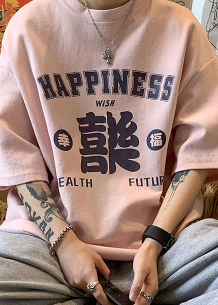 Print Sleeve Neck Casual O Pink Cotton Half Men Shirts T FashionChic