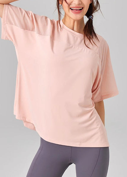 Yoga Short Pink O-Neck Casual Sleeve Tops FashionChic