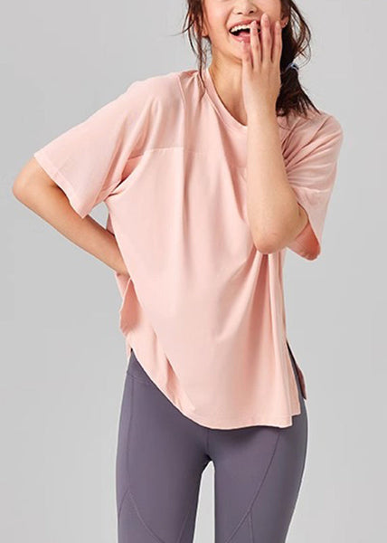 Yoga Short Pink O-Neck Casual Sleeve Tops FashionChic