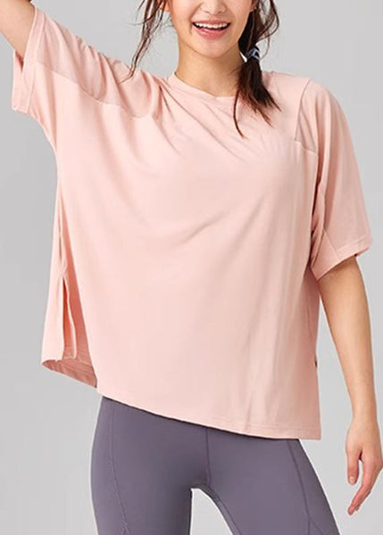 Yoga Short Pink O-Neck Casual Sleeve Tops FashionChic