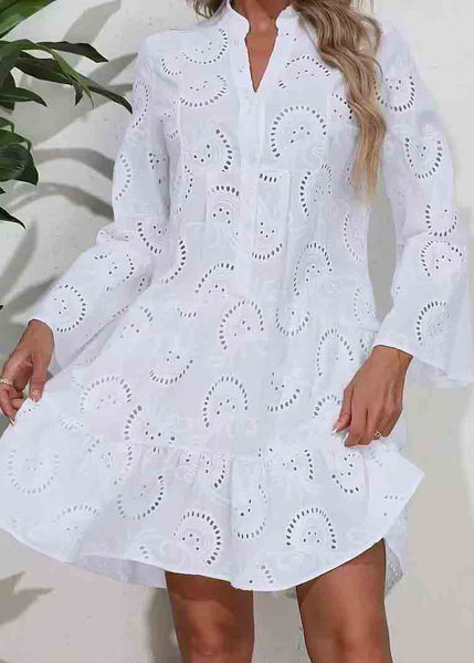 Cotton Dress Summer Oversized Sun Pink Hollow Out Casual FashionChic