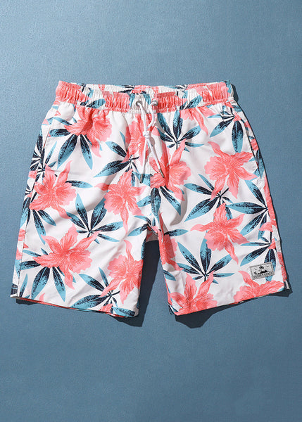 Waist Elastic Print Casual Summer Pockets Cotton Shorts Mens Pink FashionChic