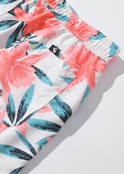 Waist Elastic Print Casual Summer Pockets Cotton Shorts Mens Pink FashionChic