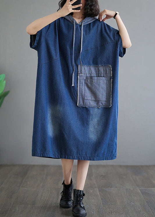 Casual Plus Size Blue Hooded Patchwork Denim Dress Summer AP074 GK-SDL240718