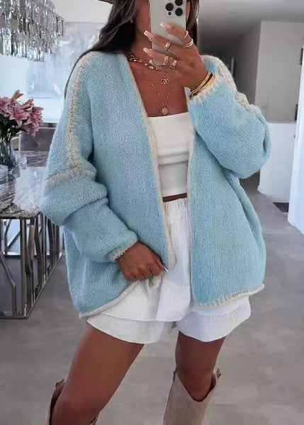 Casual Plus Size Pink V Neck Knit Loose Cardigans Fall QY026 BB-ZS-WM-NCT241002