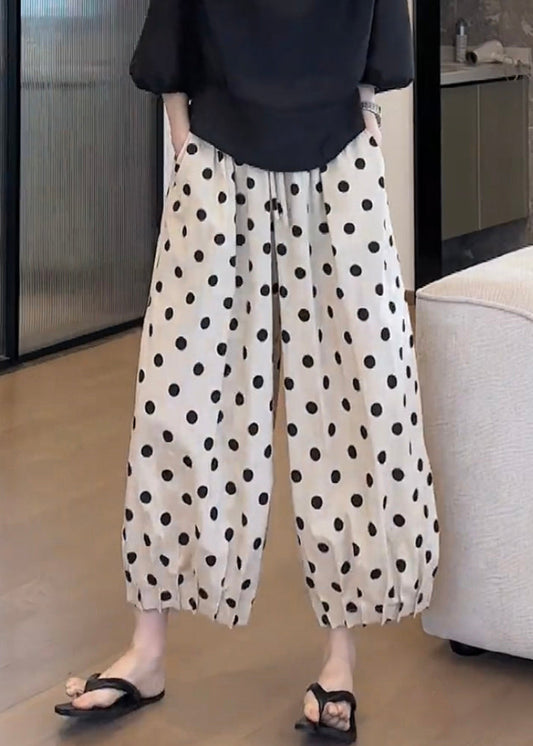 Elastic Pants Waist Lantern Casual Dot Print Pockets Cotton FashionChic
