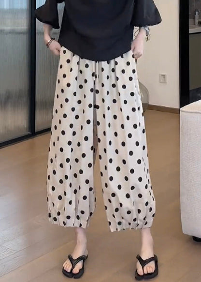 Elastic Pants Waist Lantern Casual Dot Print Pockets Cotton FashionChic