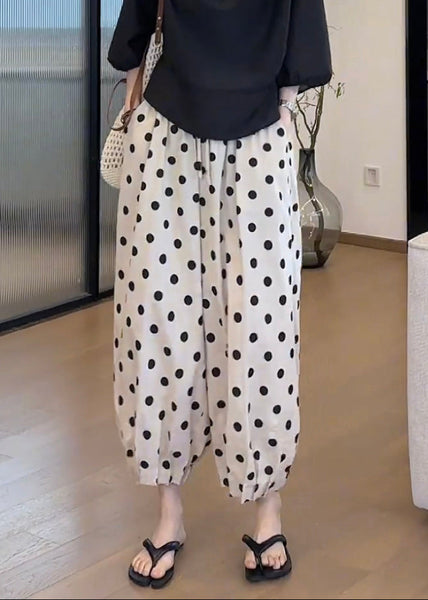 Elastic Pants Waist Lantern Casual Dot Print Pockets Cotton FashionChic