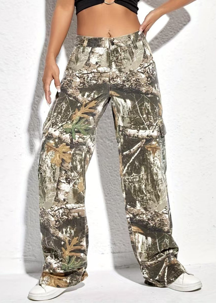 Pockets Casual Print Spring Pants Waist High Cotton FashionChic