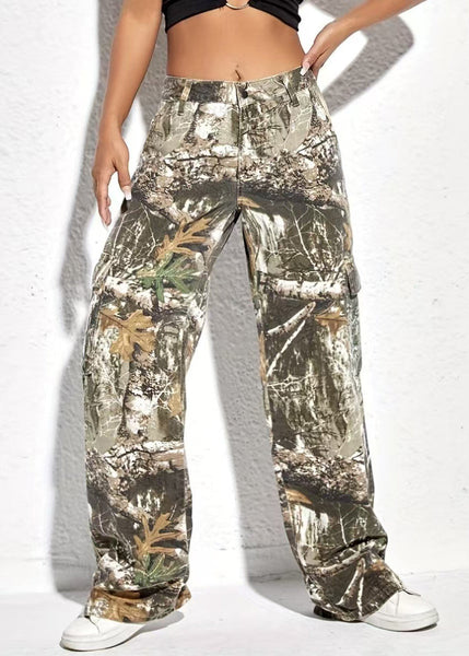 Pockets Casual Print Spring Pants Waist High Cotton FashionChic