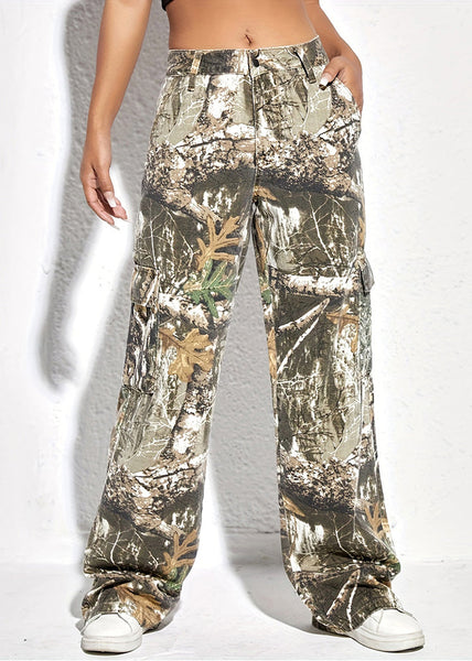 Pockets Casual Print Spring Pants Waist High Cotton FashionChic