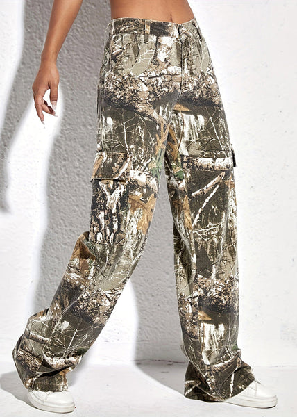 Pockets Casual Print Spring Pants Waist High Cotton FashionChic