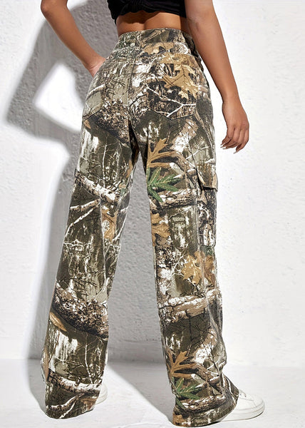 Pockets Casual Print Spring Pants Waist High Cotton FashionChic