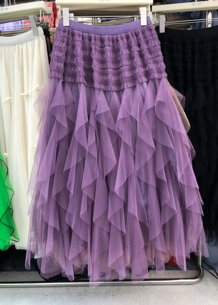 Waist Purple Casual Asymmetrical Elastic A Line Tulle Patchwork FashionChic