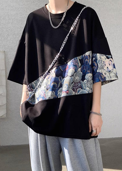 Men Neck Cotton O T Summer Purple Patchwork Shirt Casual FashionChic