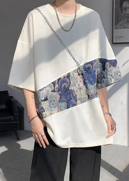 Men Neck Cotton O T Summer Purple Patchwork Shirt Casual FashionChic