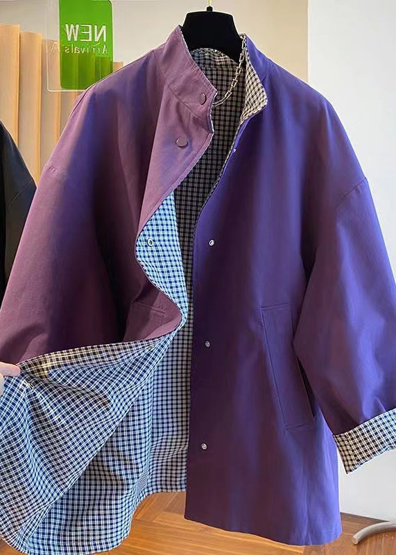 Casual Purple Stand Collar Wear On Both Sides Cotton Jacket Fall WN020 ABC