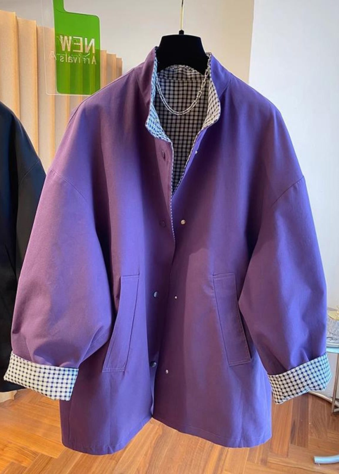 Casual Purple Stand Collar Wear On Both Sides Cotton Jacket Fall WN020 ABC