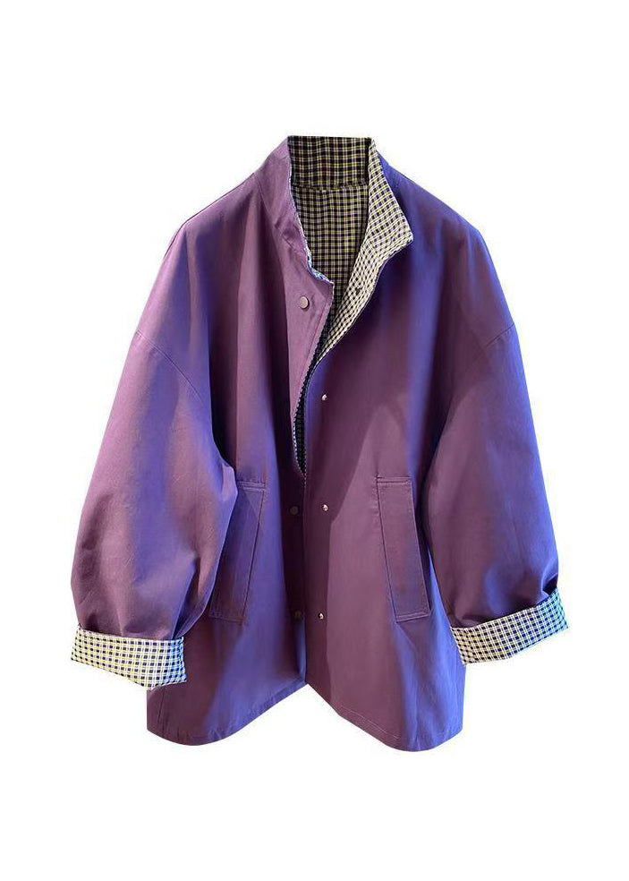 Casual Purple Stand Collar Wear On Both Sides Cotton Jacket Fall WN020 ABC