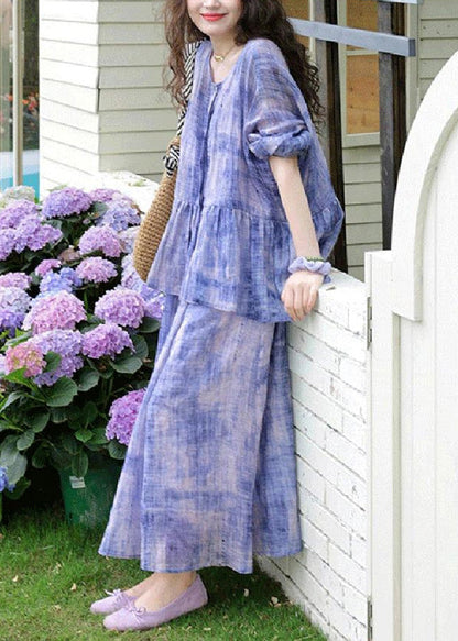 Casual Two Tie Strap Spaghetti Dress And Dye Cardigans Purple FashionChic