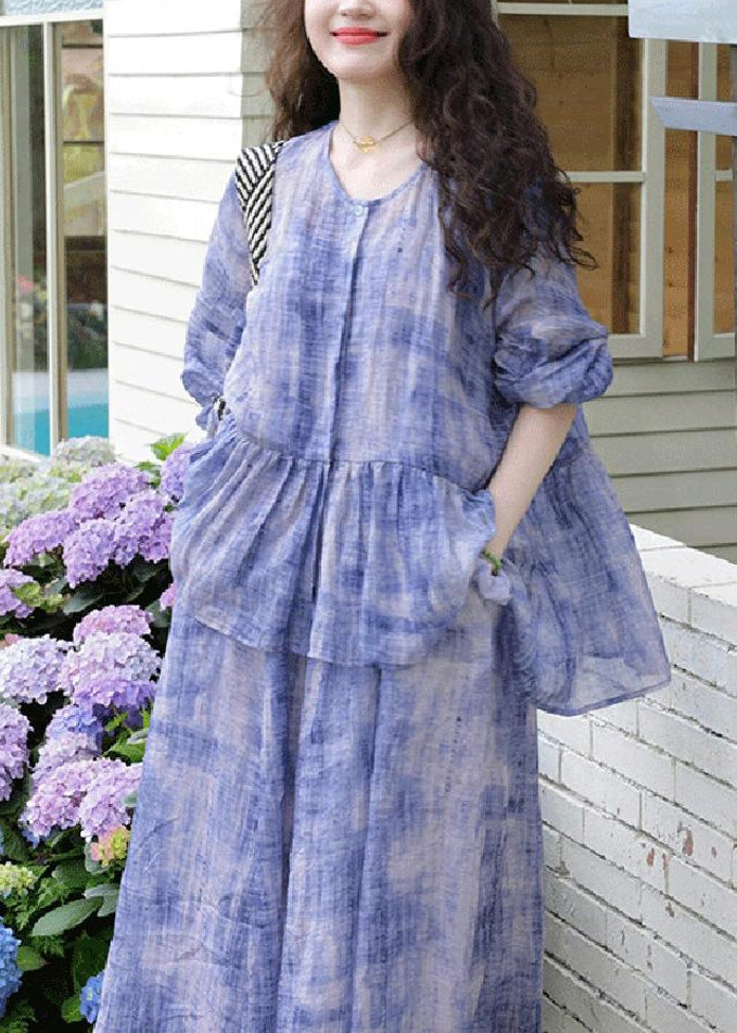 Casual Two Tie Strap Spaghetti Dress And Dye Cardigans Purple FashionChic