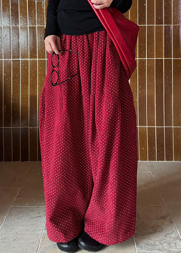 Pants Pockets High Spring Dot Corduroy Wide Red Leg Waist Casual FashionChic