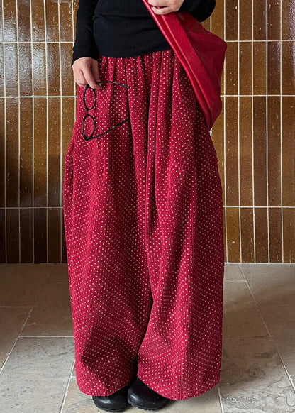 Pants Pockets High Spring Dot Corduroy Wide Red Leg Waist Casual FashionChic