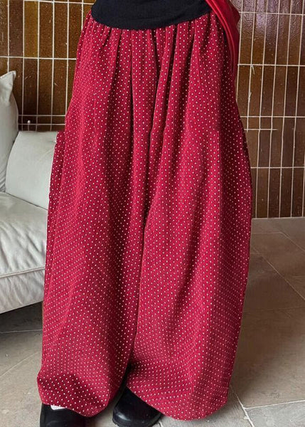Pants Pockets High Spring Dot Corduroy Wide Red Leg Waist Casual FashionChic
