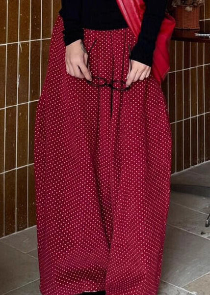 Pants Pockets High Spring Dot Corduroy Wide Red Leg Waist Casual FashionChic