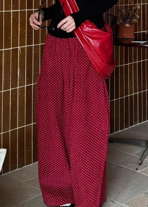 Pants Pockets High Spring Dot Corduroy Wide Red Leg Waist Casual FashionChic