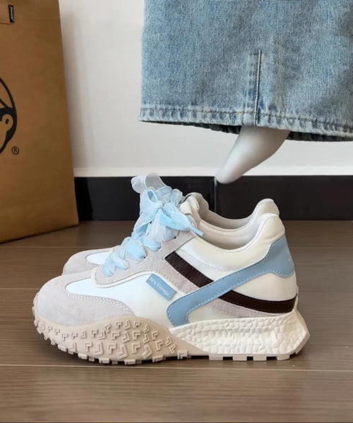 Casual Red Faux Leather Platform Flat Feet Shoes Splicing Lace Up YC032 ABC