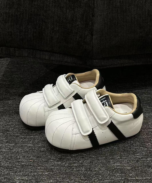 Shoes Cowhide Casual Leather Flat Splicing Buckle Strap Red FashionChic