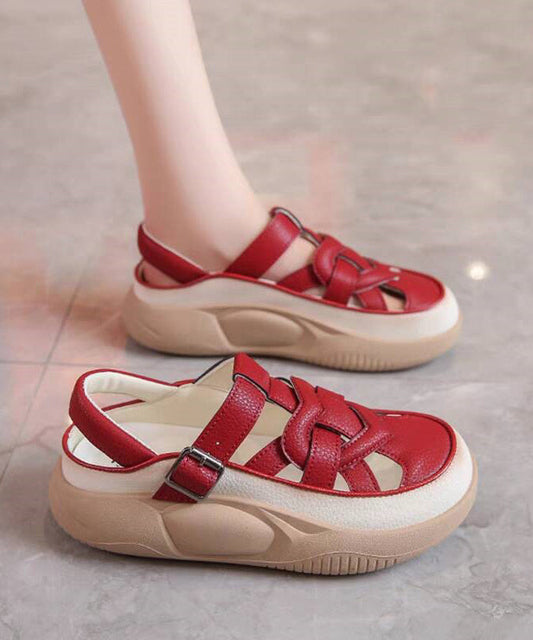 Casual Red Hollow Out Platform Flat Sandals Splicing QK048 shoe-LX241013