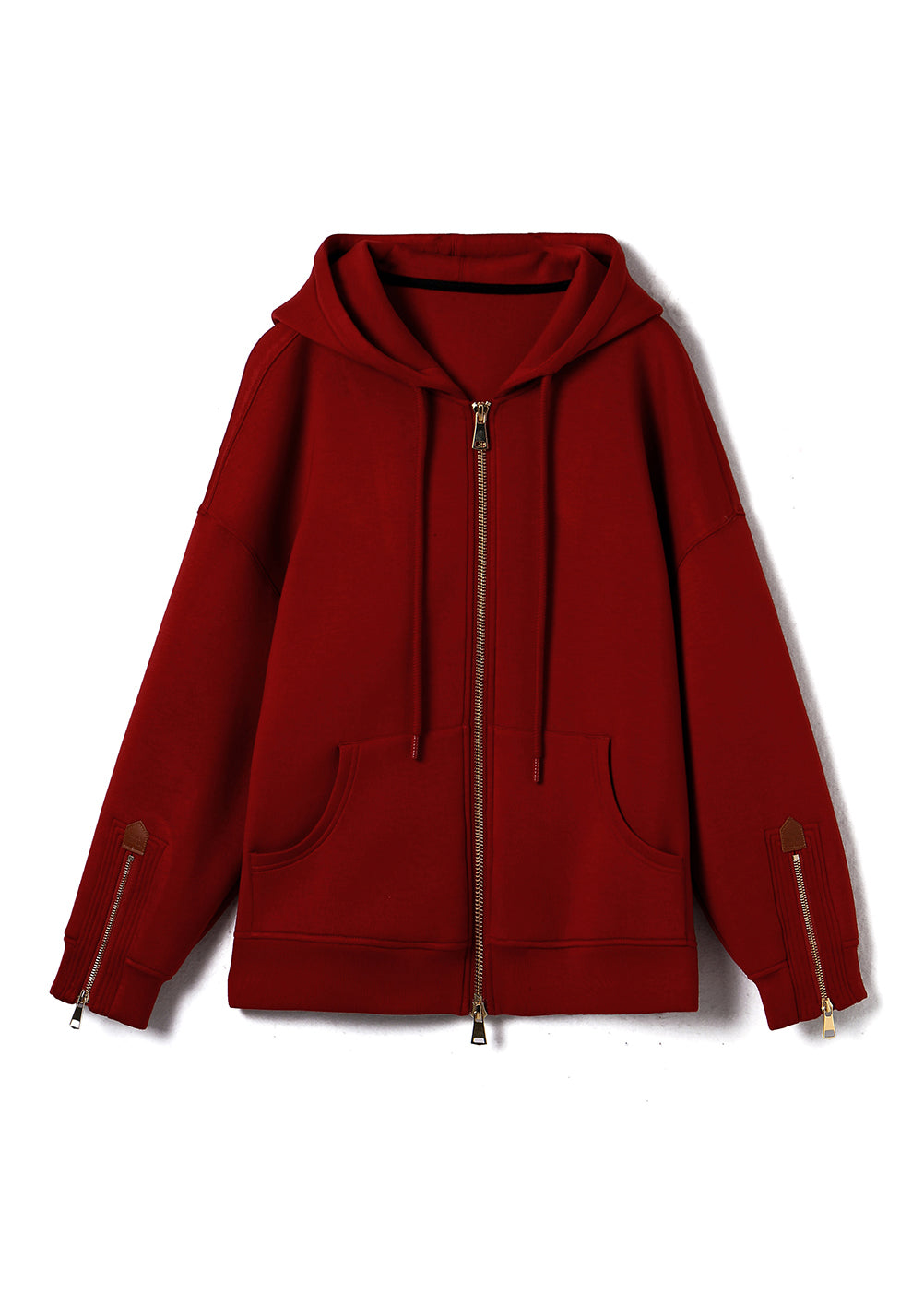 Casual Red Hooded Pockets Zippered Cotton Coats Fall QL058 OM-OL241021