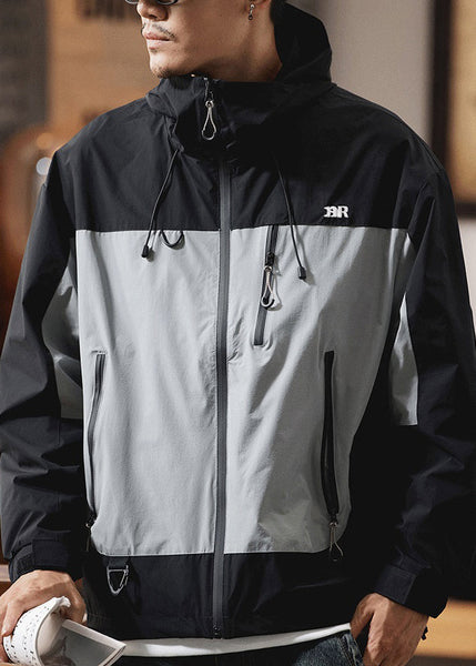 Zippered Spring Red Cotton Patchwork Coat Hooded Men Casual FashionChic