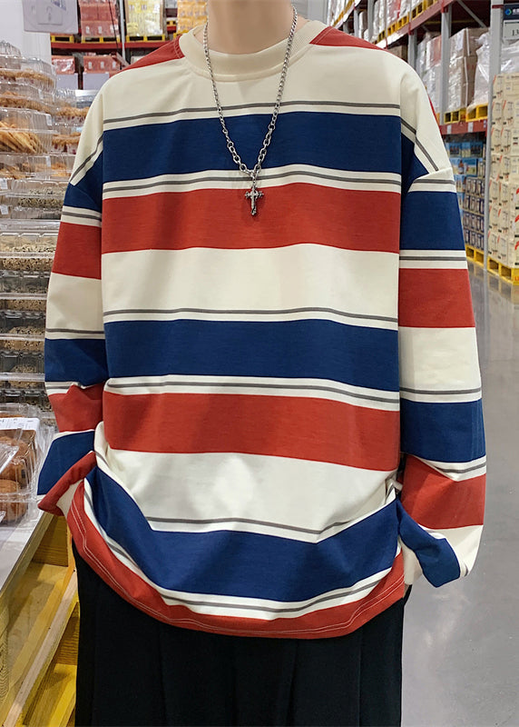 Casual Red O Neck Striped Cotton T Shirts Men Apparel Fall WJ007 MENT241119