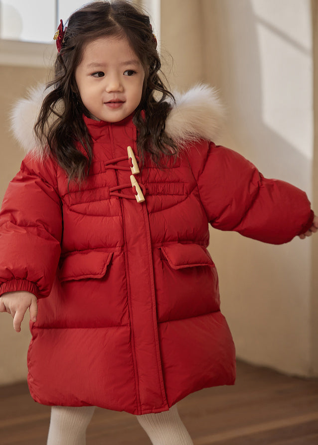 Casual Red Patchwork Pockets Fur Collar Detachable Kids Down Coats Winter WL014 MM-RCTZ-DGJK241120