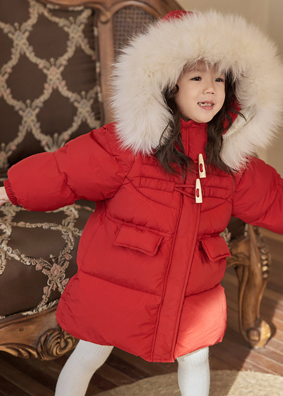 Casual Red Patchwork Pockets Fur Collar Detachable Kids Down Coats Winter WL014 MM-RCTZ-DGJK241120