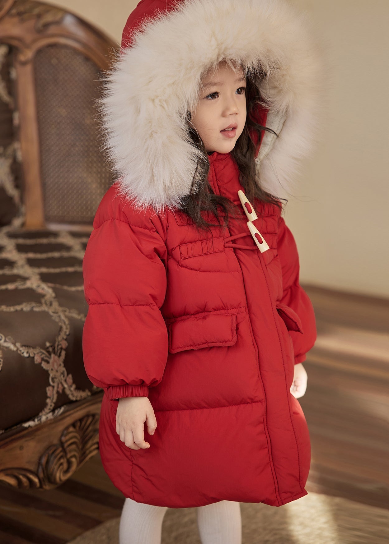 Casual Red Patchwork Pockets Fur Collar Detachable Kids Down Coats Winter WL014 MM-RCTZ-DGJK241120