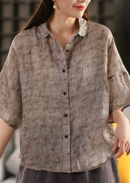 Casual Linen Peter Blouses Pan Summer Collar Red Patchwork FashionChic