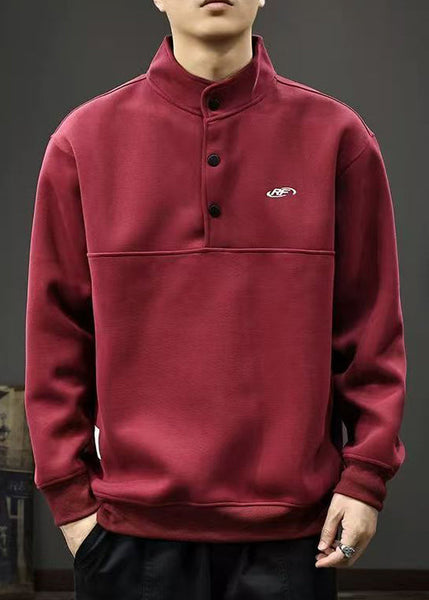 Red TC021 Cotton Streetwear Spring Button Stand Casual Collar Men