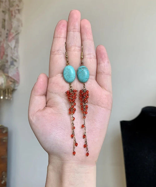 Red Sterling Casual Silver Overgild Tassel Pomegranate Turquoise FashionChic