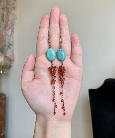 Red Sterling Casual Silver Overgild Tassel Pomegranate Turquoise FashionChic